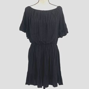 Talulah Mini Dress M Black Peasant Flutter‎ Sleeves Elastic Shoulders Ruffle Hem